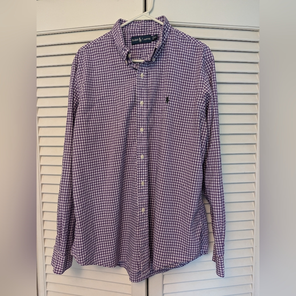 Ralph Lauren Men's XL Purple Gingham Check Button Down Shirt Y2K
